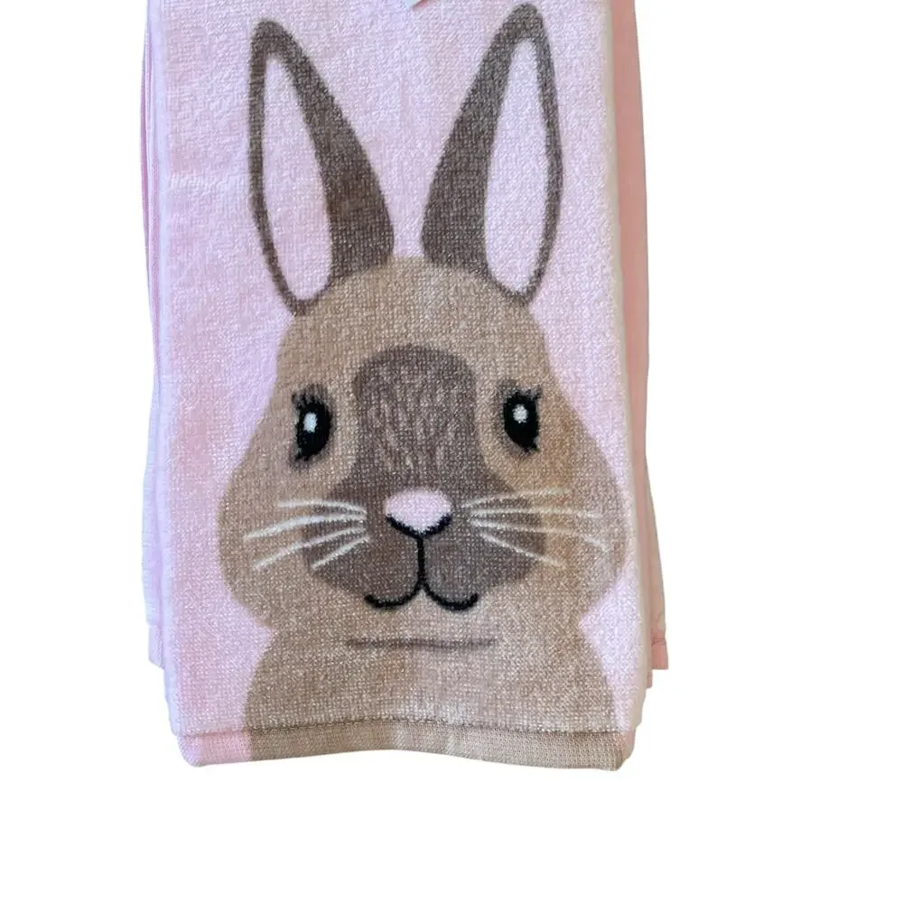 ISAAC MIZRAHI Pink Bunny Rabbit Cotton Kitchen Towels 19x28 Set of 3 Spring New